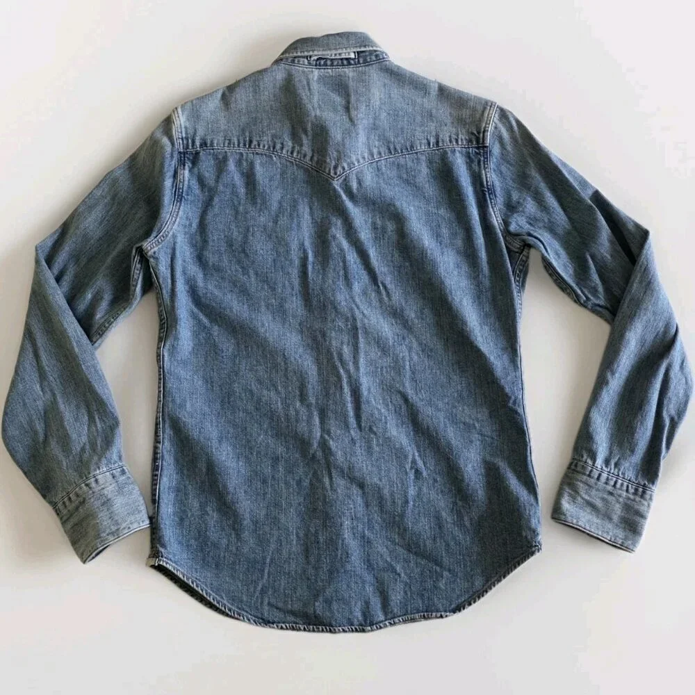 Levi's Denim Shirt Mens S Blue LS Pearl Snap Buttons Western Cotton Slim Cowboy